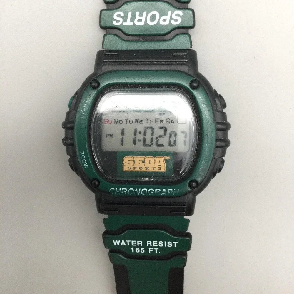 Vintage SEGA-GLO Sega Sports Mens Watch 43mm Digital Chronograph New Battery
